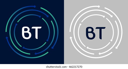BT design template elements in abstract background logo, design identity in circle, letters business logo icon, blue/green alphabet letters, simplicity graphics