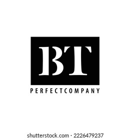 BT initial based logo using serif logo within a rectangle. Logo for business, product, brand, and event.