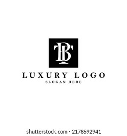 BT initial based vector logo. Two serif letters logo within a box. Suitable for media, luxury product, event, brand, business, and company.