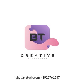 BT Initial Letter logo icon design template elements with wave colorful art.