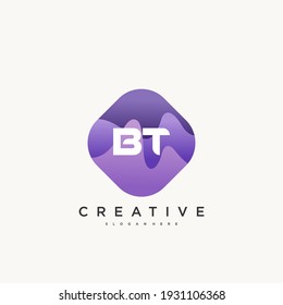 BT Initial Letter logo icon design template elements with wave colorful art.