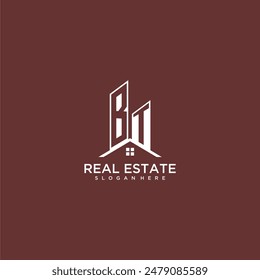 BT initial monogram building and roof logo for real estate