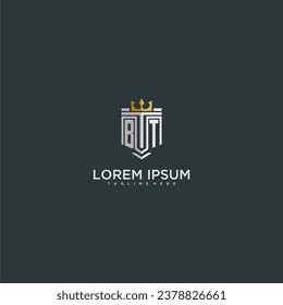 BT initial monogram for crown and shield logo design