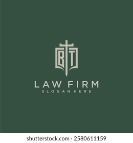 BT initial monogram for law firm with sword and shield logo image