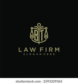 BT initial monogram logo for lawfirm with scale vector design