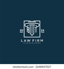 BT initial monogram logo for lawfirm with pillar design in creative square