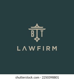 BT initials monogram logo with scale and pillar style design
