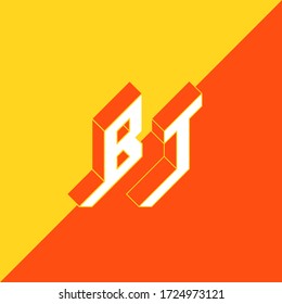 BT - international 2-letter code or National domain of Bhutan. B and T - Monogram or logotype. Isometric 3d font for design. Three-dimension letters.