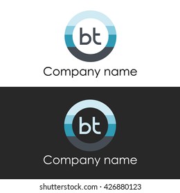 BT letter circle shape icon logo white blue