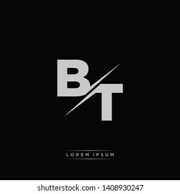 BT Logo Letter Monogram Slash with Modern logo template on Black Color and White background