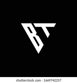 BT-Logo-Monogramm mit dreieckiger Design-Vorlage einzeln auf schwarzem Hintergrund
