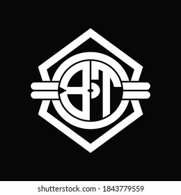 BT logo monogram with circle shape isolated hexagon emblem rounded design template on black background