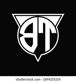 BT Logo monogram with circle shape and half triangle rounded on black background