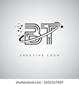 Logotipo do Monograma da Órbita BT - Marca de Letra Mínima Futurista com Linha de Arte Circular, Pontos Inspirados na Tecnologia e Conceito de Movimento Espacial para Identidade de Marca Moderna