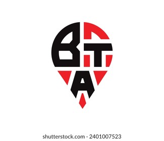 BTA letter location shape logo design. BTA letter location logo simple design