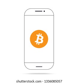BTC bitcoin cryptocurrency icon logo vector on smartphone illustration