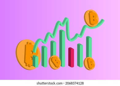 BTC candlestick chart, with a significant increase. images in 3D are suitable for use as illustrations for articles or financial, cryptocurrency and news websites