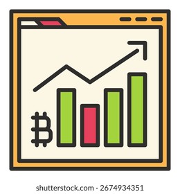 Gráfico BTC no vetor do navegador Investir no conceito Bitcoin ícone ou símbolo colorido