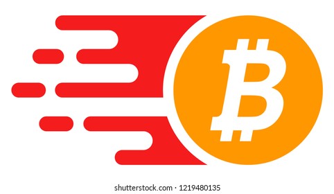 Btc coin icon with fast rush effect in red and yellow colors. Vector illustration designed for modern abstract with symbols of speed, rush, progress, energy.