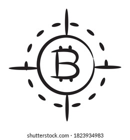 Btc inside reticle showing concept of bitcoin target icon