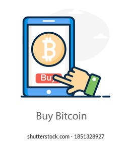 Btc dentro del smartphone, concepto de comprar icono de bitcoin