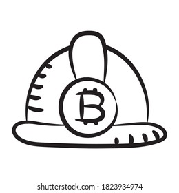 Btc auf hartem Hut, auf dem das Symbol des Bergminierhuts dargestellt wird