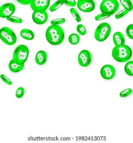 BTH. Bitcoin Cash green coins explosion isolated on white background. Cryptocurrency concept. Vector illustration.