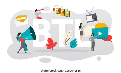 BTL or below the line communication with customer. Marketing strategy of product promotion. Direct offer to person. Isolated flat vector illustration