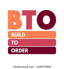 BTO Build to Order - production approach where products are not built until a confirmed order for products is received, acronym text concept for presentations and reports