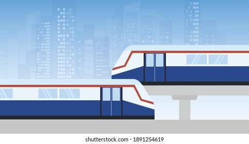 BTS Sky train in cityscape buildings vector Illustration