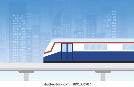 BTS Sky train in cityscape buildings vector Illustration