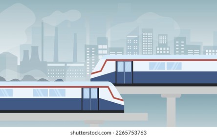 BTS Sky train in cityscape buildings vector Illustration