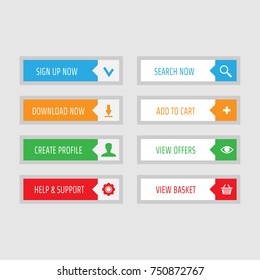 Bttons with icons to go to another web page. Vector illustration.