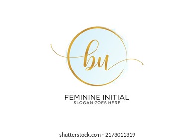 BU handwriting logo with circle template vector signature, wedding, fashion, floral and botanical with creative template.