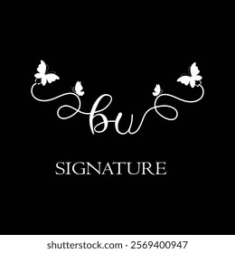 BU Handwritten initial letter, BU simple signature vector logo with butterfly shape variation, beauty, photography letter logo design. B U