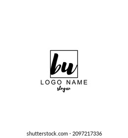 BU Initial Handwriting Logo Design Template Vector