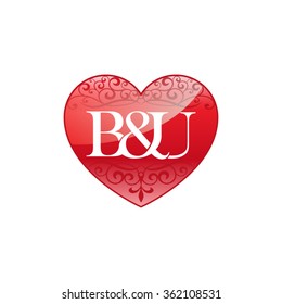 B&U initial letter couple logo with ornament heart shape