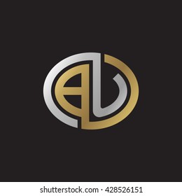 BU initial letters looping linked ellipse elegant logo golden silver black background