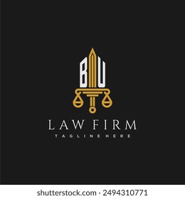 BU initial monogram for lawfirm logo with sword and scale