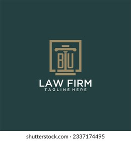 Logotipo de monograma inicial de BU para la firma de abogados con diseño de hitos en cuadrado creativo