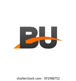 BU initial overlapping swoosh letter logo black orange