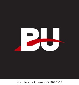 BU initial overlapping swoosh letter logo white red black background