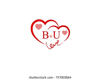 BU Initial wedding invitation, love logo template vector
