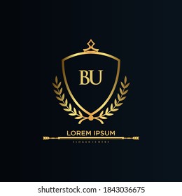 Letra BU Inicial con plantilla real.elegante con el vector de logotipo de la corona, Ilustración vectorial con logotipo de letras creativas.