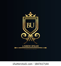 Letra BU Inicial con plantilla real.elegante con el vector de logotipo de la corona, Ilustración vectorial con logotipo de letras creativas.