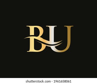 BU letter logo design. Premium Letter BU Logo Design with water wave concept
