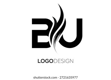 BU Letter Monogram Logo with Artistic Brush Stroke for Modern Brand Identity