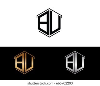 BU letters linked with hexagon shape logo




