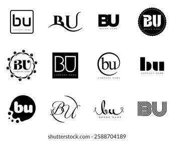 BU logo company template. Letter b and u logotype. Set different classic serif lettering and modern bold text with design elements. Initial font typography. Collection trendy business identity.