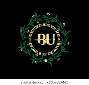 BU Logo design with unique and simple design., anniversary golden label with ribbon